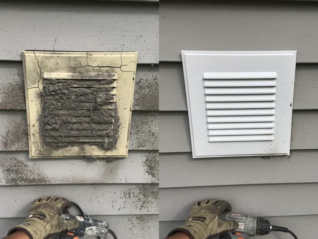 Gardena Dryer Vent Cleaning technician installing high-quality dryer vent cover at a residential property in Gardena